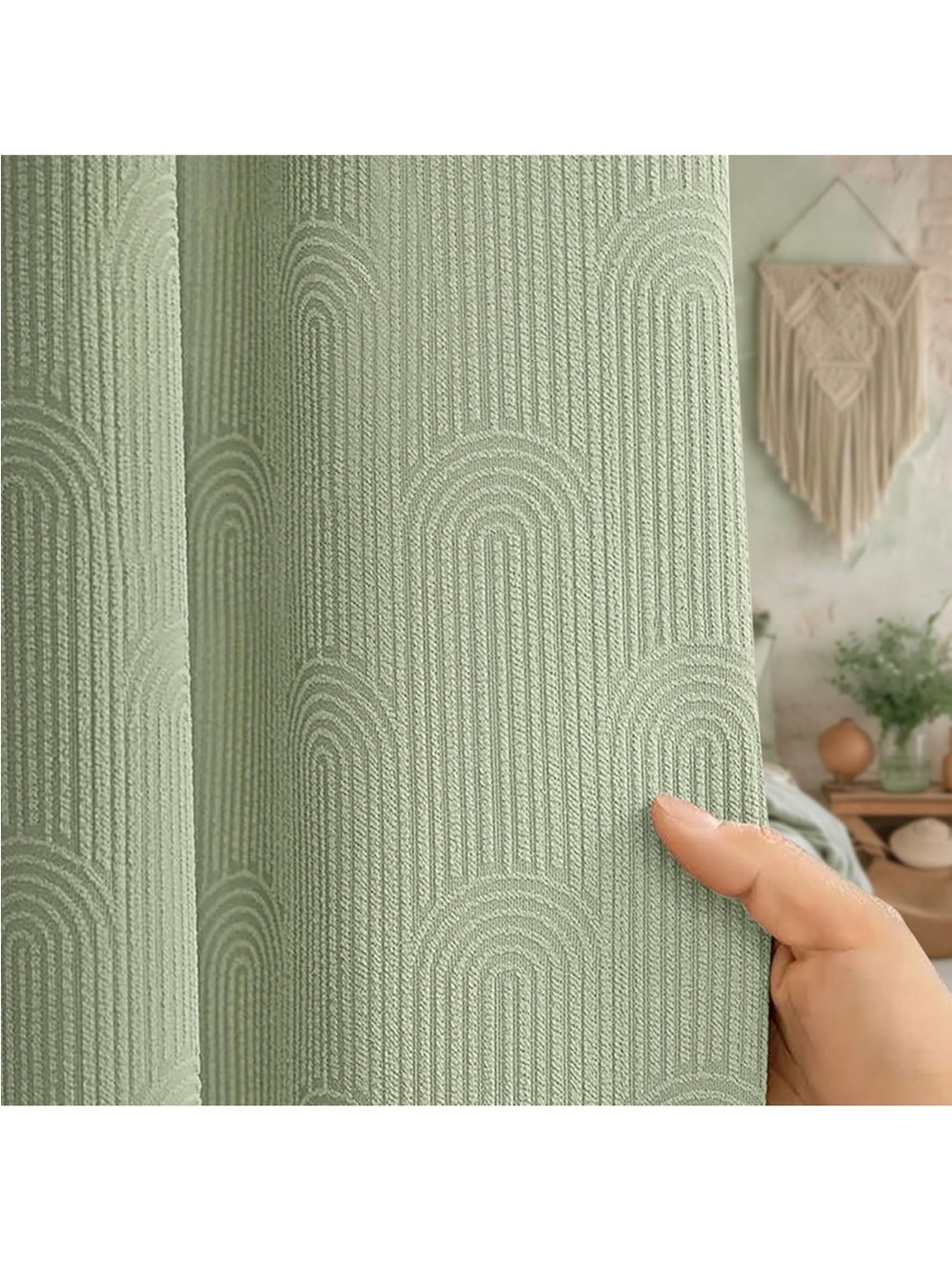 Sage Green Shower Curtain Boho Cotton Texture Minimalist Arch 72x72